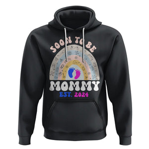 New Mom Hoodie Soon To Be Mommy Est 2024 Blue Pink Baby Feets Rainbow TS02 Black Printyourwear