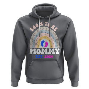 New Mom Hoodie Soon To Be Mommy Est 2024 Blue Pink Baby Feets Rainbow TS02 Charcoal Printyourwear