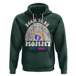 New Mom Hoodie Soon To Be Mommy Est 2024 Blue Pink Baby Feets Rainbow TS02 Dark Forest Green Printyourwear