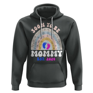 New Mom Hoodie Soon To Be Mommy Est 2024 Blue Pink Baby Feets Rainbow TS02 Dark Heather Printyourwear