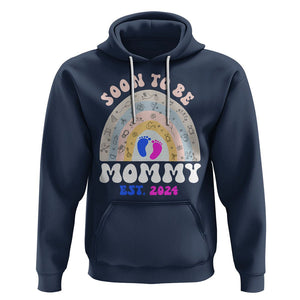 New Mom Hoodie Soon To Be Mommy Est 2024 Blue Pink Baby Feets Rainbow TS02 Navy Printyourwear