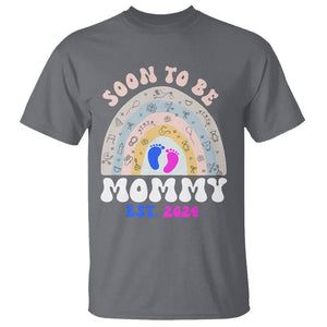 New Mom T Shirt Soon To Be Mommy Est 2024 Blue Pink Baby Feets Rainbow TS02 Charcoal Printyourwear