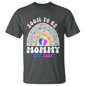 New Mom T Shirt Soon To Be Mommy Est 2024 Blue Pink Baby Feets Rainbow TS02 Dark Heather Printyourwear