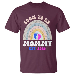 New Mom T Shirt Soon To Be Mommy Est 2024 Blue Pink Baby Feets Rainbow TS02 Maroon Printyourwear