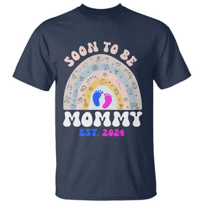 New Mom T Shirt Soon To Be Mommy Est 2024 Blue Pink Baby Feets Rainbow TS02 Navy Printyourwear