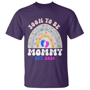 New Mom T Shirt Soon To Be Mommy Est 2024 Blue Pink Baby Feets Rainbow TS02 Purple Printyourwear