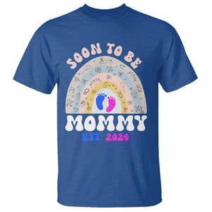 New Mom T Shirt Soon To Be Mommy Est 2024 Blue Pink Baby Feets Rainbow TS02 Royal Blue Printyourwear