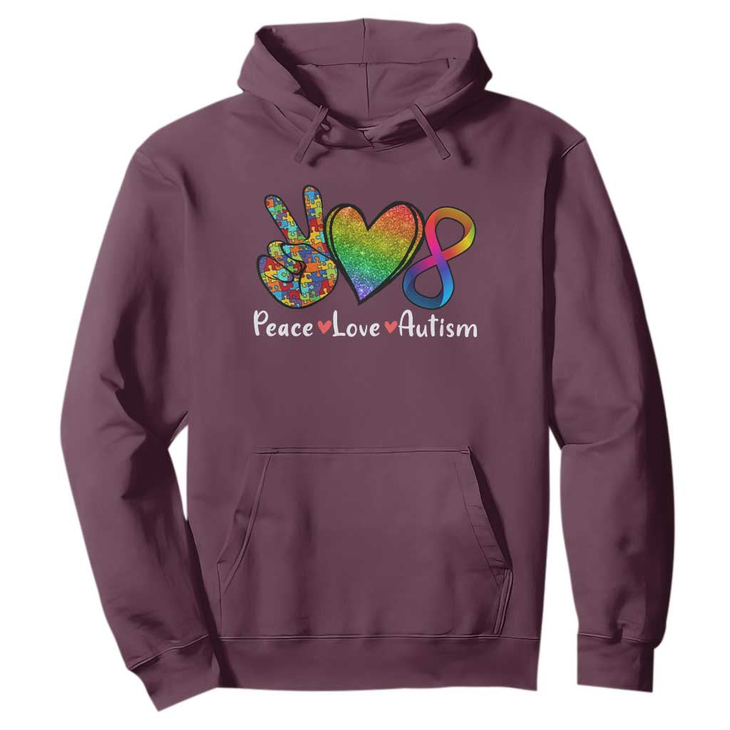Peace Love Autism Hoodie Support Accept Love Rainbow Infinity Jigsaw Puzzle TS02 Maroon Printyourwear