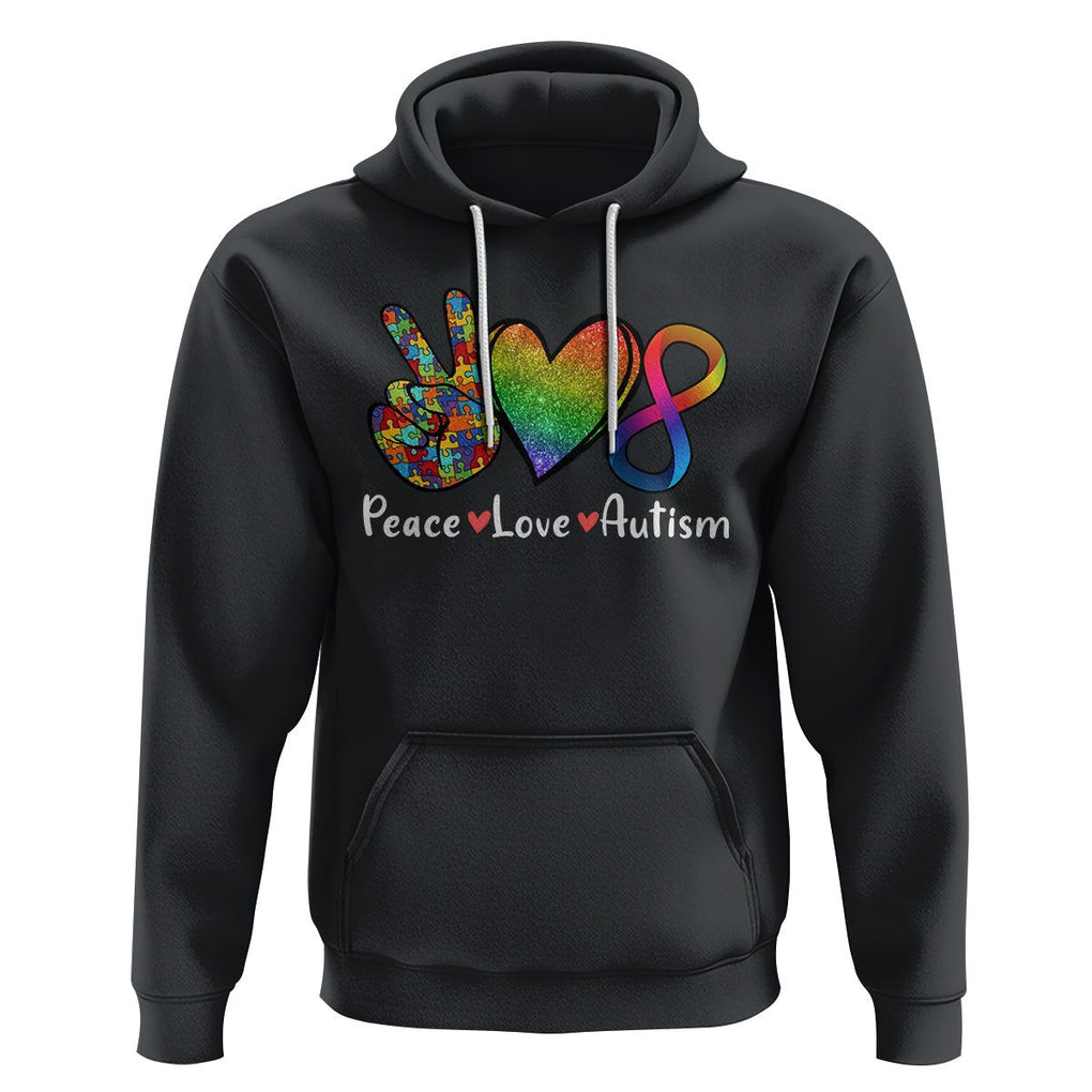 Peace Love Autism Hoodie Support Accept Love Rainbow Infinity Jigsaw Puzzle TS02 Black Printyourwear