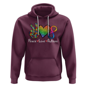 Peace Love Autism Hoodie Support Accept Love Rainbow Infinity Jigsaw Puzzle TS02 Maroon Printyourwear