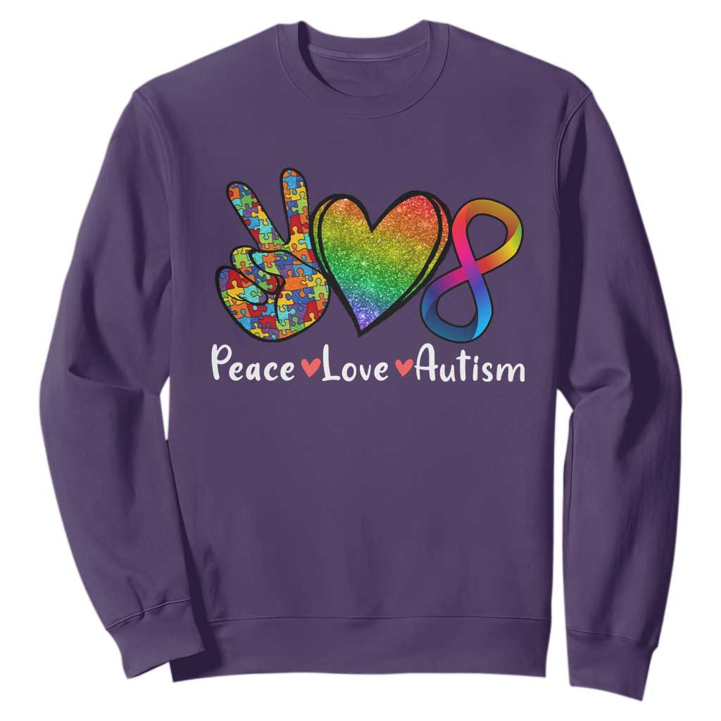Peace Love Autism Sweatshirt Support Accept Love Rainbow Infinity Jigsaw Puzzle TS02 Purple Printyourwear