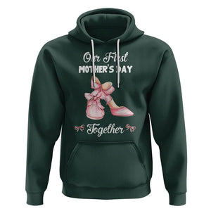 Our First Mother's Day Together Hoodie Matching Coquette Pink Baby Shoes High Heels TS02 Dark Forest Green Printyourwear