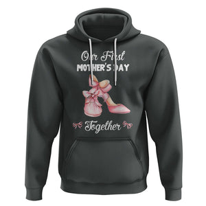 Our First Mother's Day Together Hoodie Matching Coquette Pink Baby Shoes High Heels TS02 Dark Heather Printyourwear