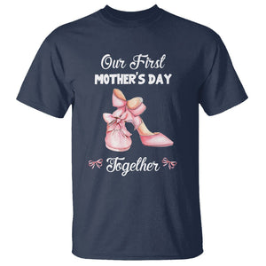 Our First Mother's Day Together T Shirt Matching Coquette Pink Baby Shoes High Heels TS02 Navy Printyourwear