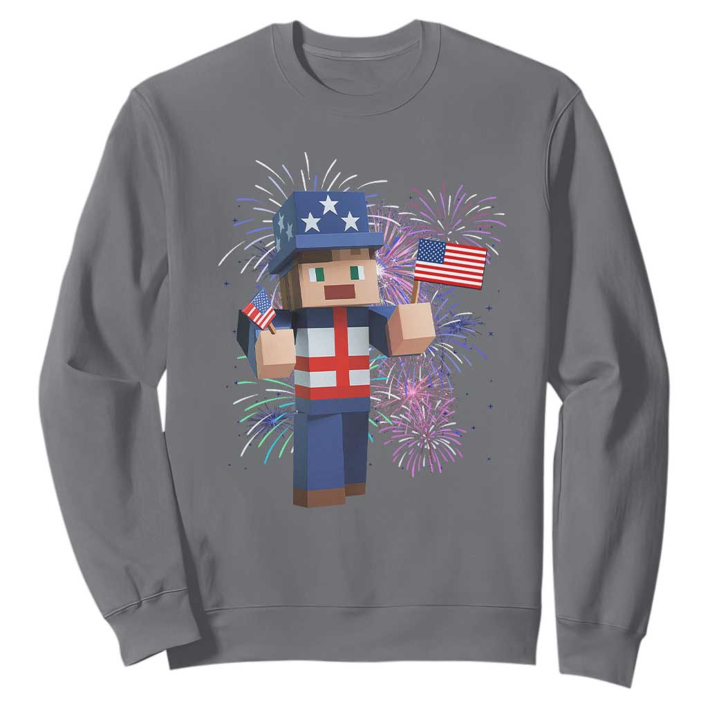 4th of July Gamer Sweatshirt Uncle Sam Pixels Gaming Celebrate Independence Day TS02 Charcoal Print Your Wear