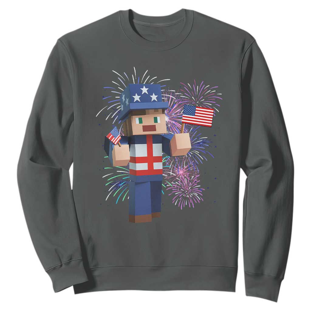 4th of July Gamer Sweatshirt Uncle Sam Pixels Gaming Celebrate Independence Day TS02 Dark Heather Print Your Wear
