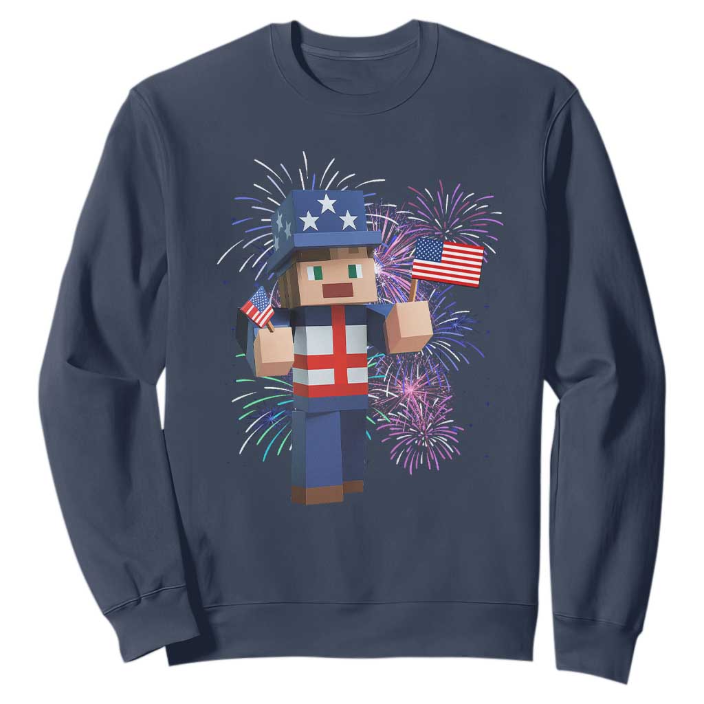 4th of July Gamer Sweatshirt Uncle Sam Pixels Gaming Celebrate Independence Day TS02 Navy Print Your Wear