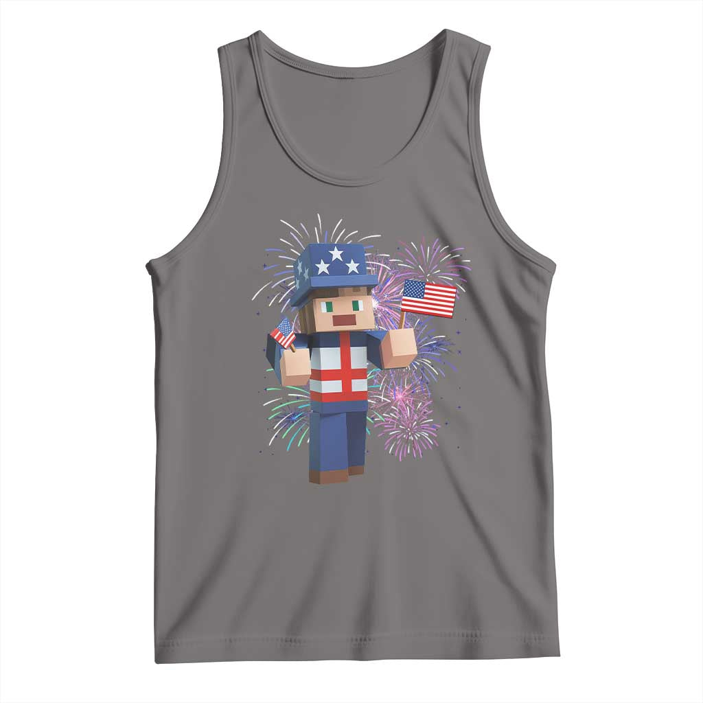4th of July Gamer Tank Top Uncle Sam Pixels Gaming Celebrate Independence Day TS02 Deep Heather Print Your Wear