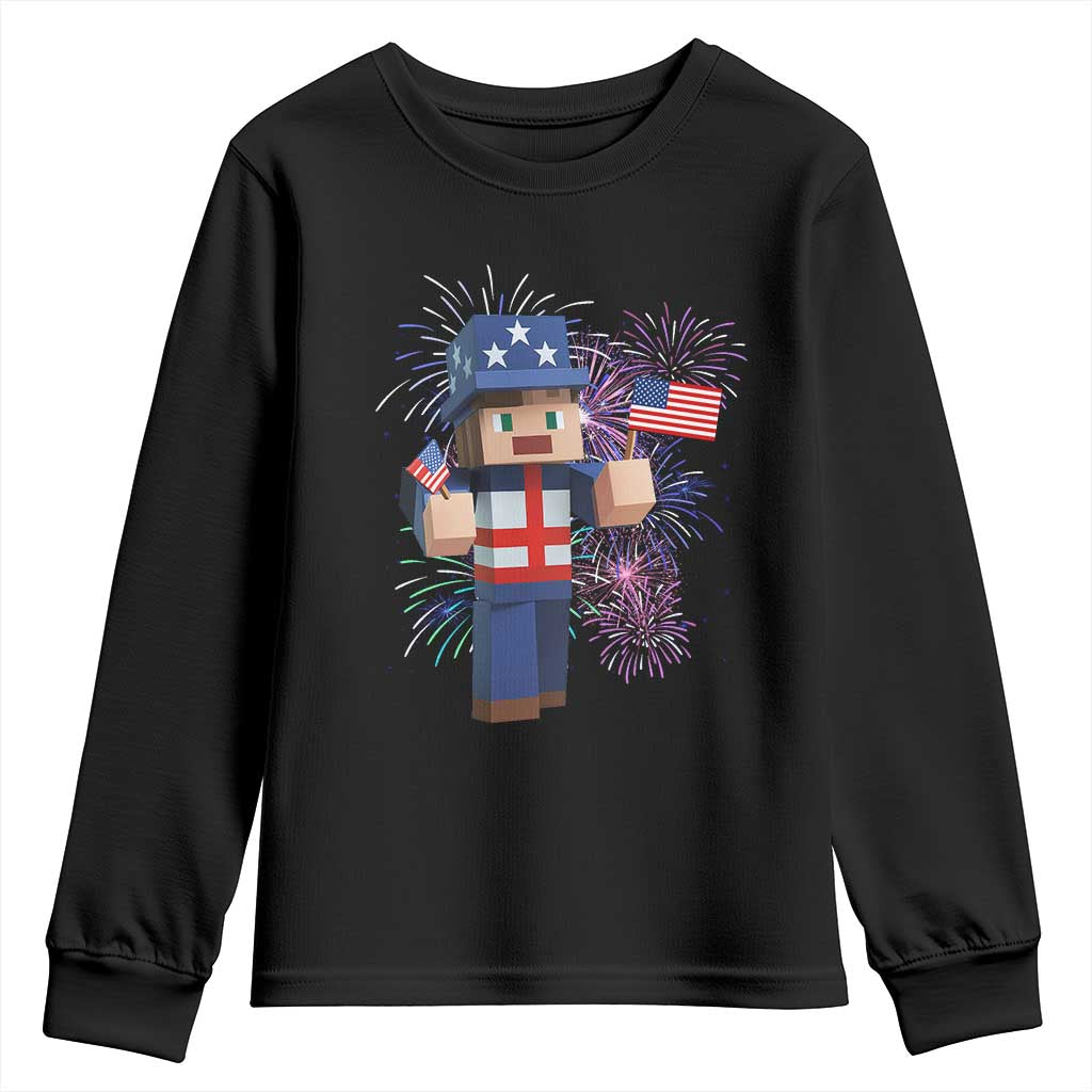 4th of July Gamer Youth Sweatshirt Uncle Sam Pixels Gaming Celebrate Independence Day TS02 Black Print Your Wear