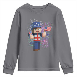 4th of July Gamer Youth Sweatshirt Uncle Sam Pixels Gaming Celebrate Independence Day TS02 Charcoal Print Your Wear