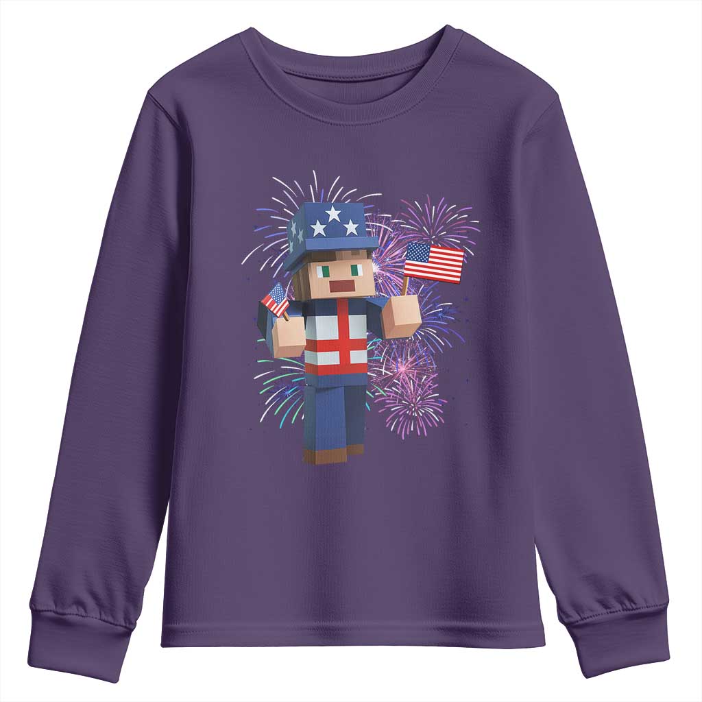 4th of July Gamer Youth Sweatshirt Uncle Sam Pixels Gaming Celebrate Independence Day TS02 Purple Print Your Wear