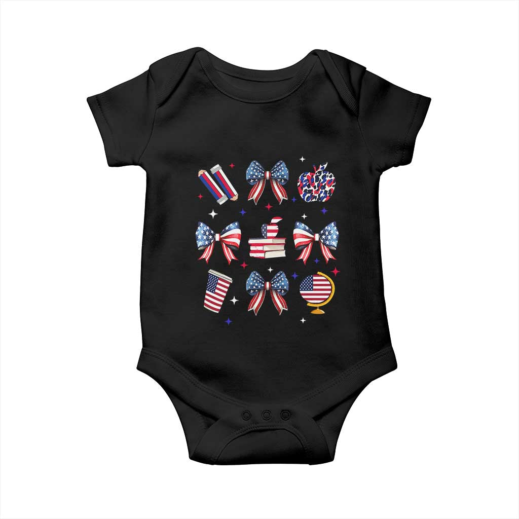 4th of July Teacher Student Baby Onesie Patriotic Teaching Learning Retro Coquette TS02 Black Print Your Wear