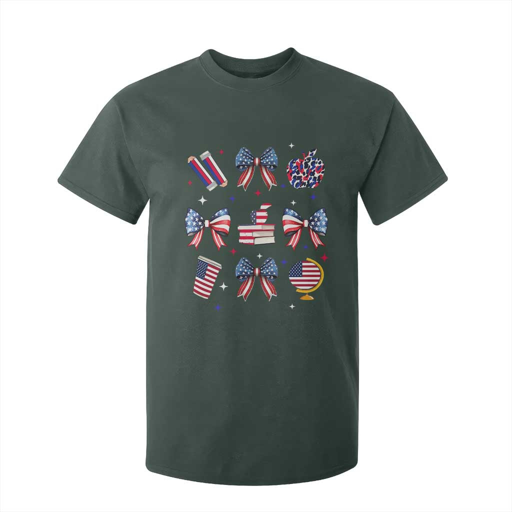 4th of July Teacher Student T Shirt For Kid Patriotic Teaching Learning Retro Coquette TS02 Dark Forest Green Print Your Wear