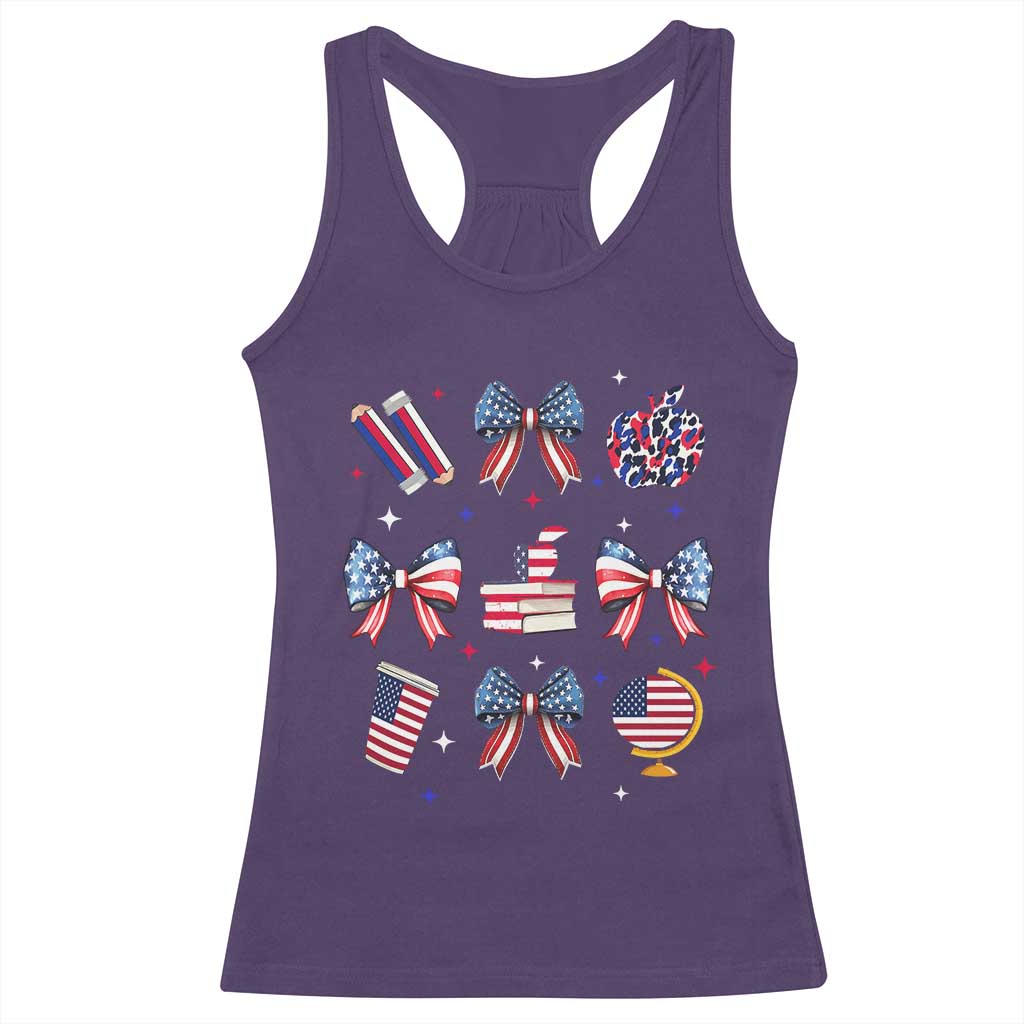 4th of July Teacher Student Racerback Tank Top Patriotic Teaching Learning Retro Coquette TS02 Purple Print Your Wear