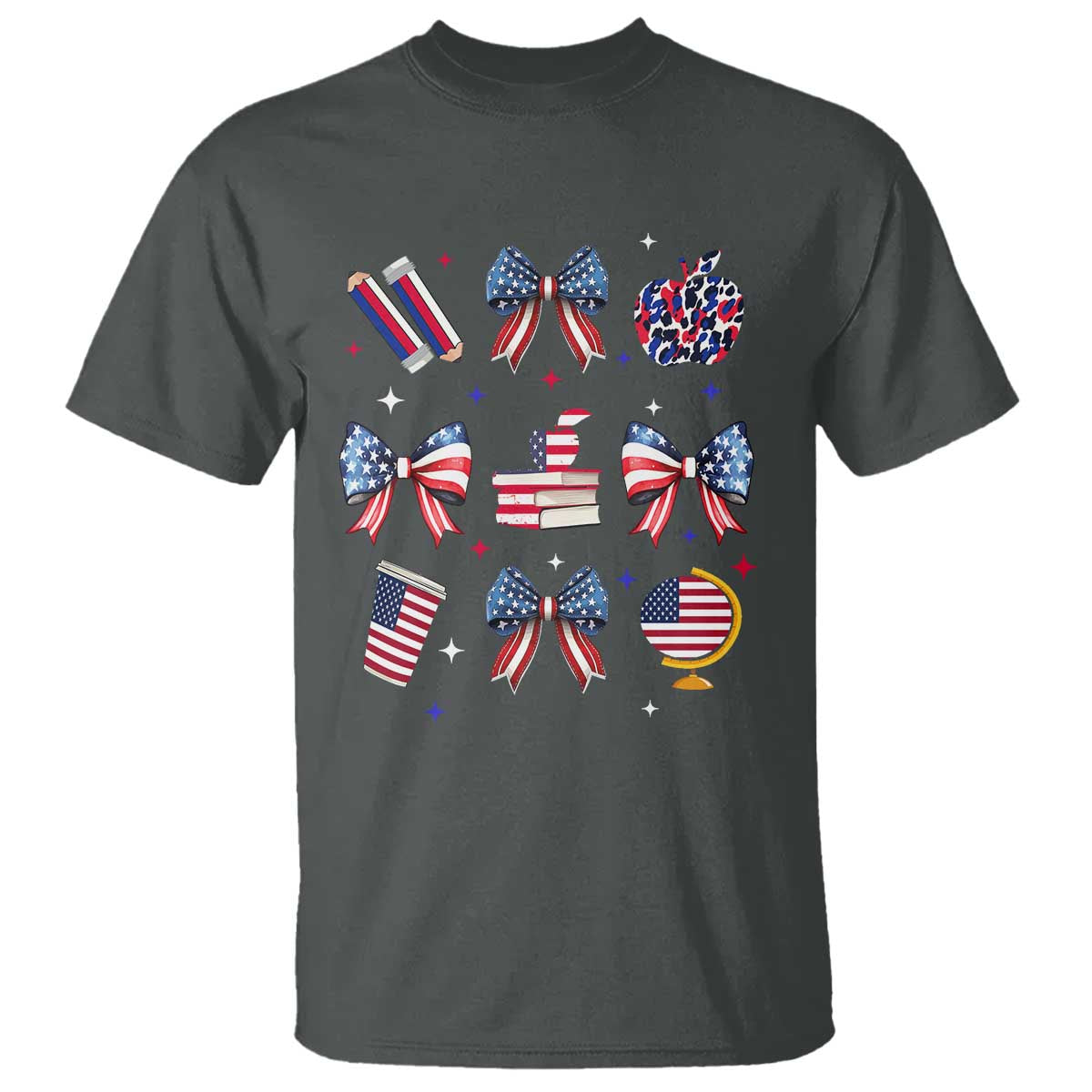 4th of July Teacher Student T Shirt Patriotic Teaching Learning Retro Coquette TS02 Dark Heather Print Your Wear