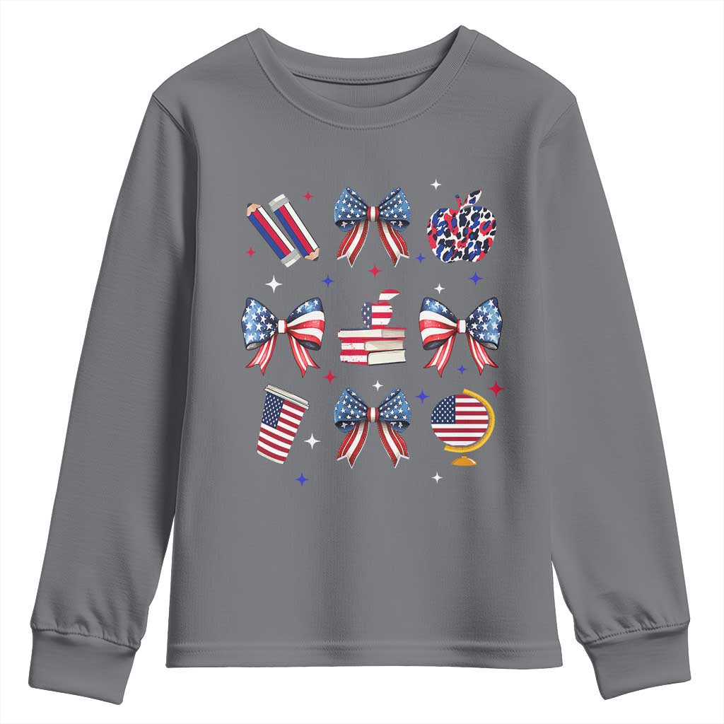 4th of July Teacher Student Youth Sweatshirt Patriotic Teaching Learning Retro Coquette TS02 Charcoal Print Your Wear