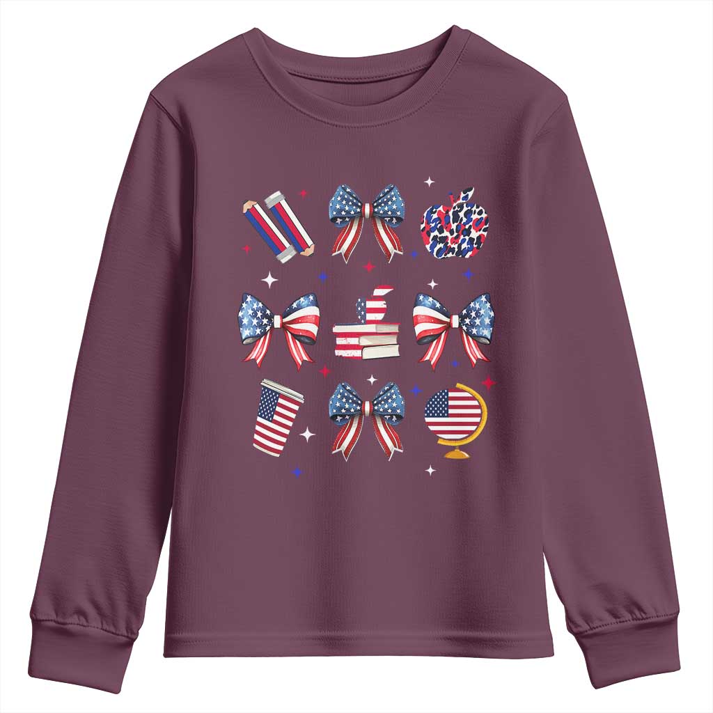 4th of July Teacher Student Youth Sweatshirt Patriotic Teaching Learning Retro Coquette TS02 Maroon Print Your Wear