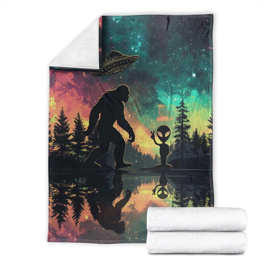 Bigfoot and Alien Throw Blanket UFO Themed TS02 Galaxy Print Your Wear