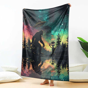 Bigfoot and Alien Throw Blanket UFO Themed TS02 Print Your Wear