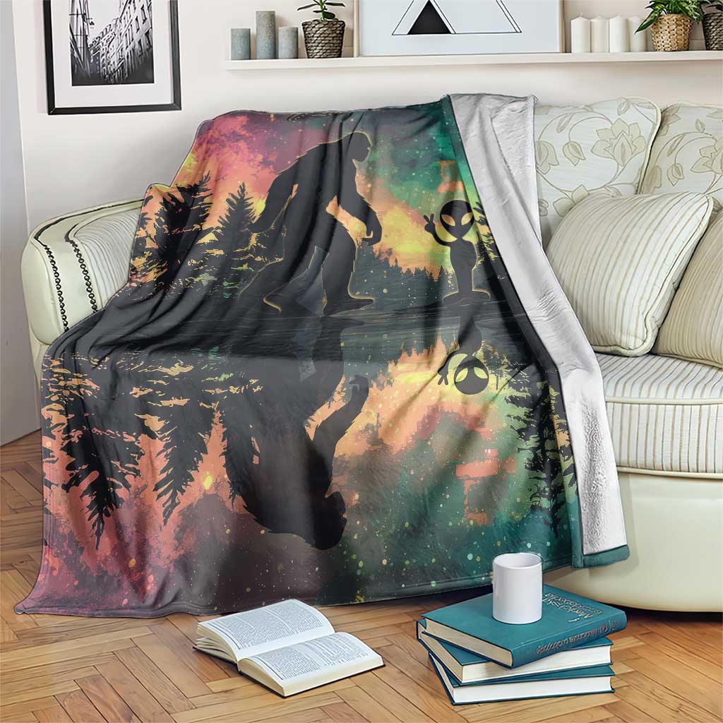 Bigfoot and Alien Throw Blanket UFO Themed TS02 Print Your Wear