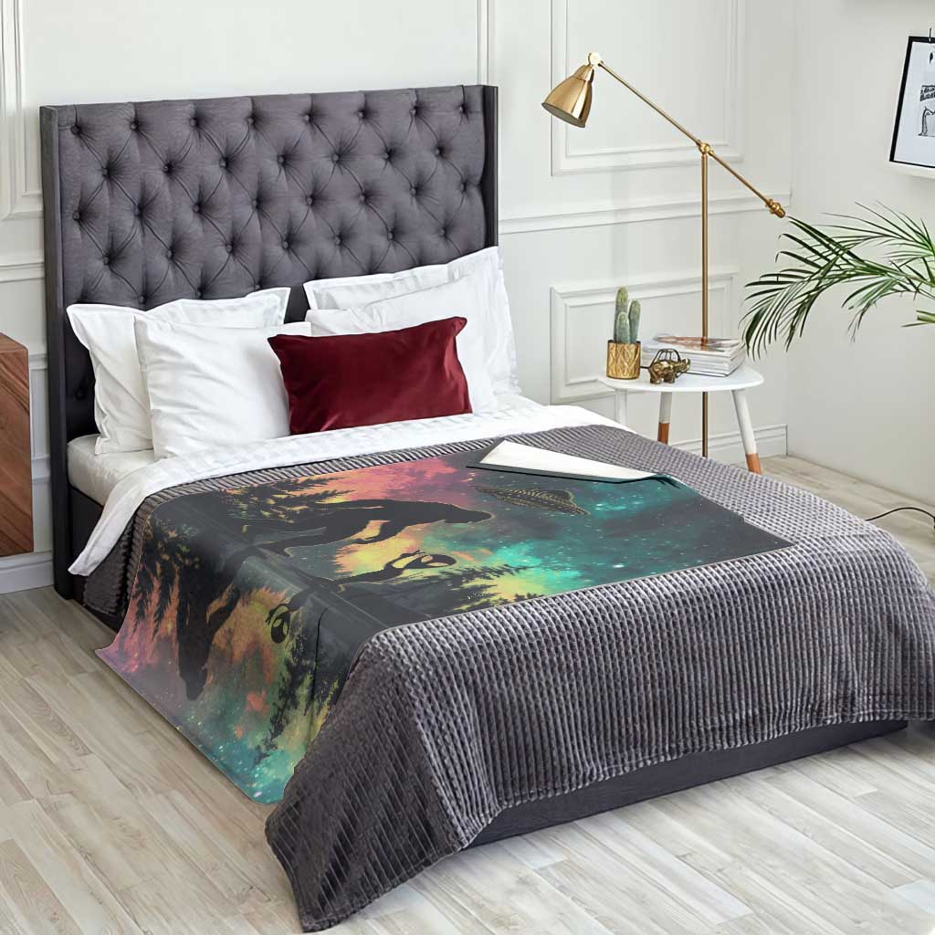 Bigfoot and Alien Throw Blanket UFO Themed TS02 Print Your Wear