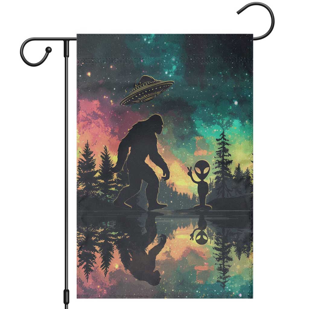 Bigfoot and Alien Garden Flag UFO Themed TS02 Galaxy Print Your Wear