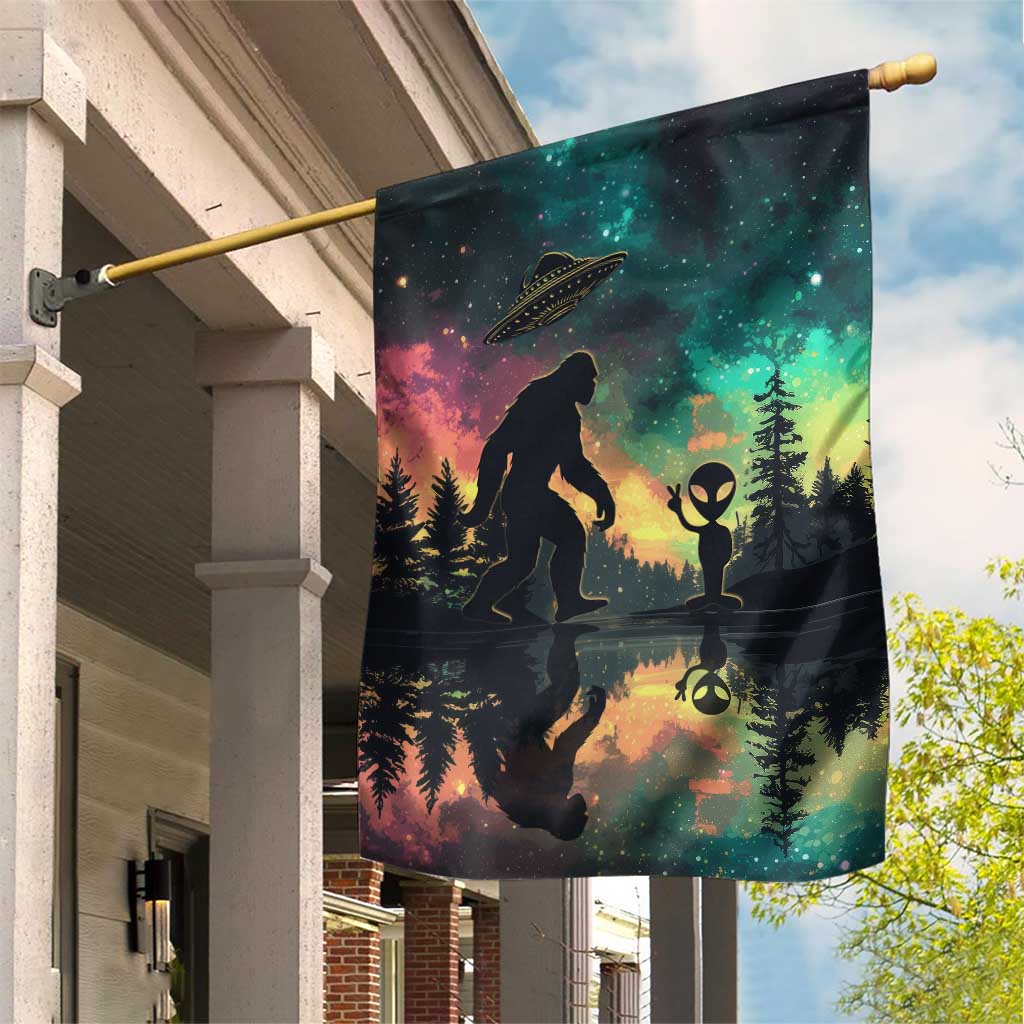 Bigfoot and Alien Garden Flag UFO Themed TS02 Print Your Wear