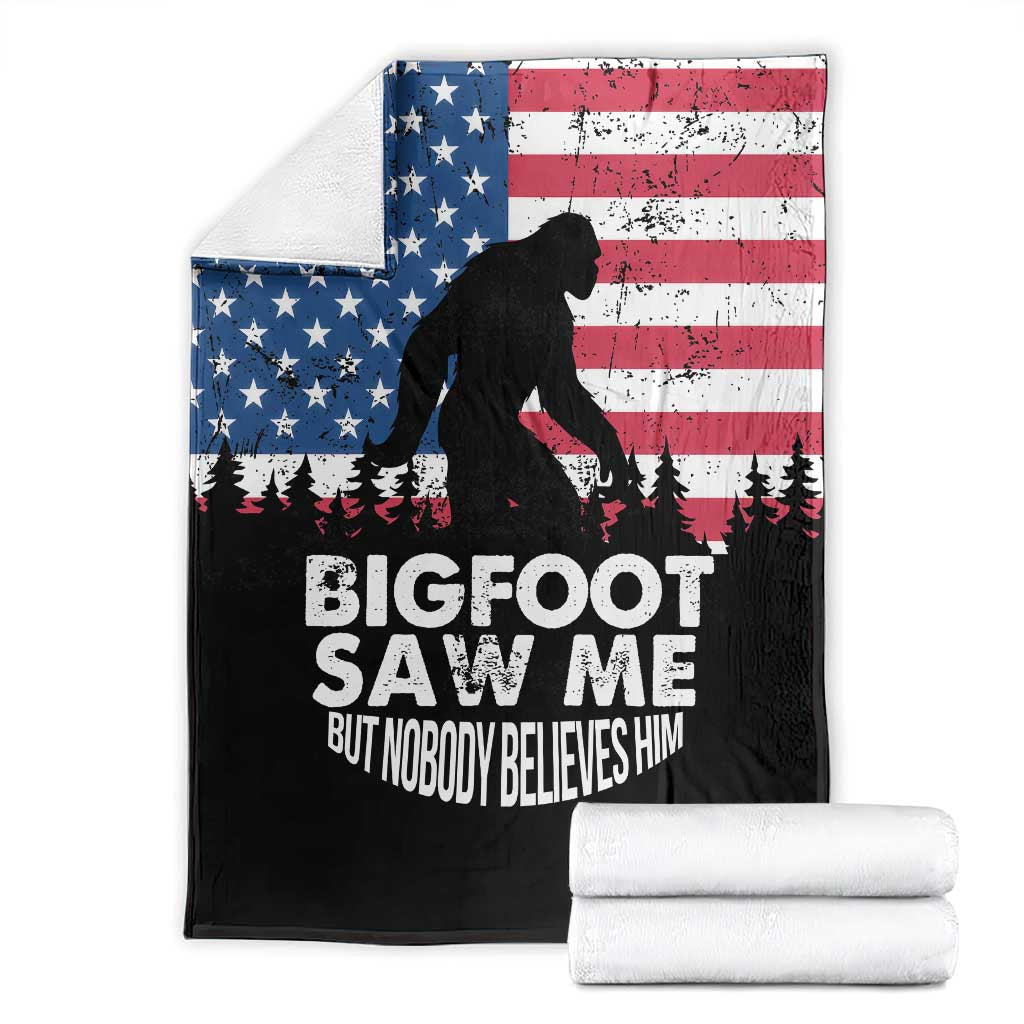 Funny Patriotic Sasquatch Throw Blanket Bigfoot Saw Me But Nobody Believes Him American Flag TS02 Black Print Your Wear