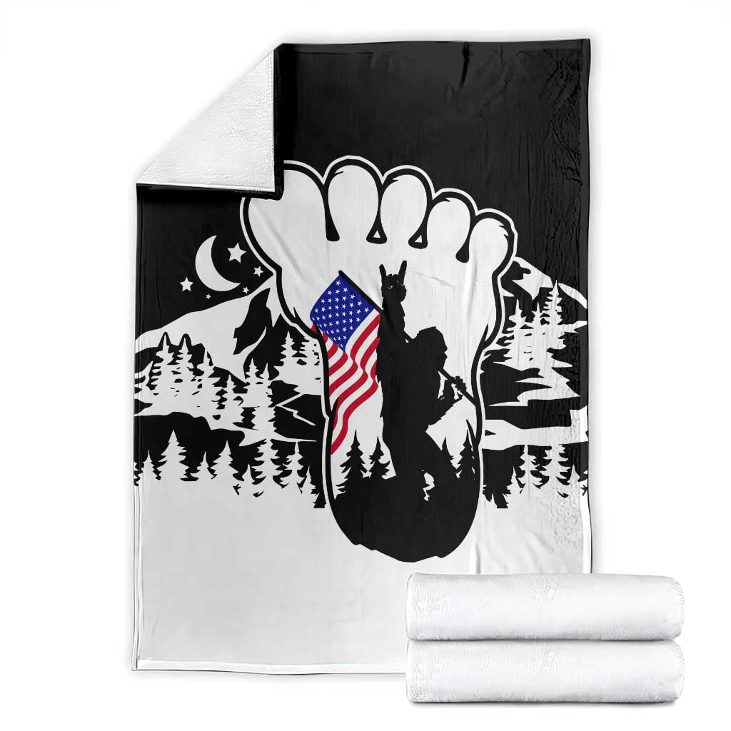 Patriotic Bigfoot Throw Blanket Rocking On Sasquatch Footprint With American Flag TS02 Black Print Your Wear