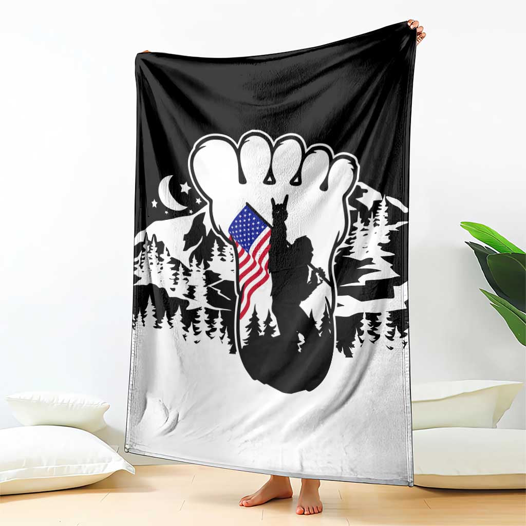 Patriotic Bigfoot Throw Blanket Rocking On Sasquatch Footprint With American Flag TS02 Print Your Wear