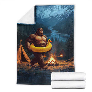 Funny Bigfoot with Duck Floatie Throw Blanket Sasquatch Camping Night TS02 Deep Blue Print Your Wear