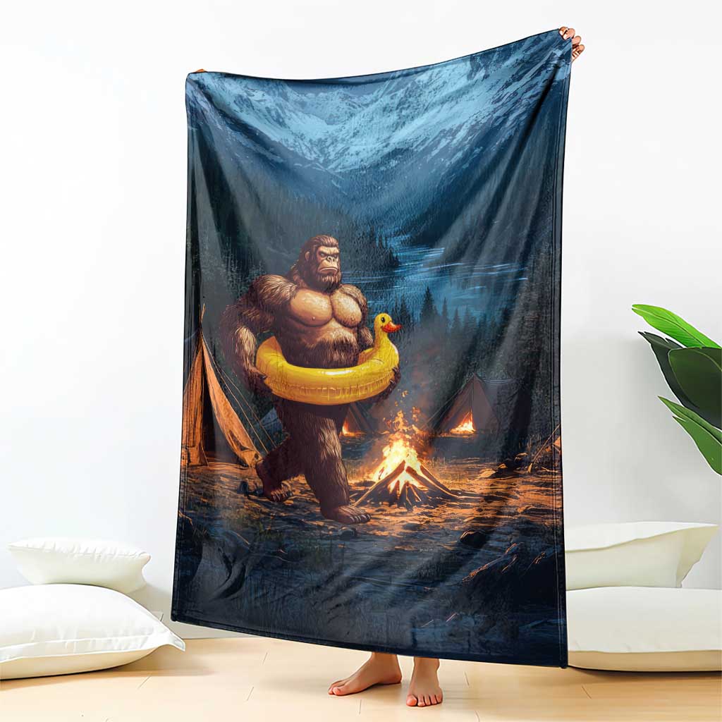 Funny Bigfoot with Duck Floatie Throw Blanket Sasquatch Camping Night TS02 Print Your Wear