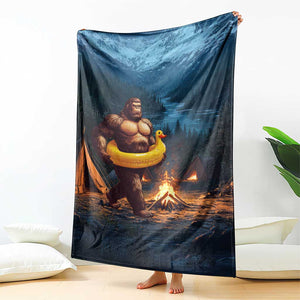 Funny Bigfoot with Duck Floatie Throw Blanket Sasquatch Camping Night TS02 Print Your Wear