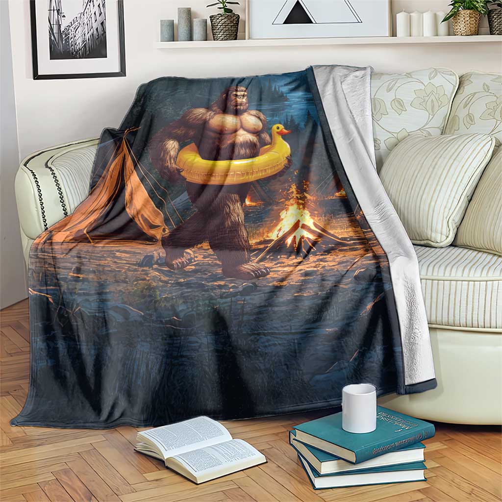 Funny Bigfoot with Duck Floatie Throw Blanket Sasquatch Camping Night TS02 Print Your Wear