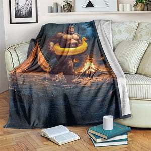 Funny Bigfoot with Duck Floatie Throw Blanket Sasquatch Camping Night TS02 Print Your Wear