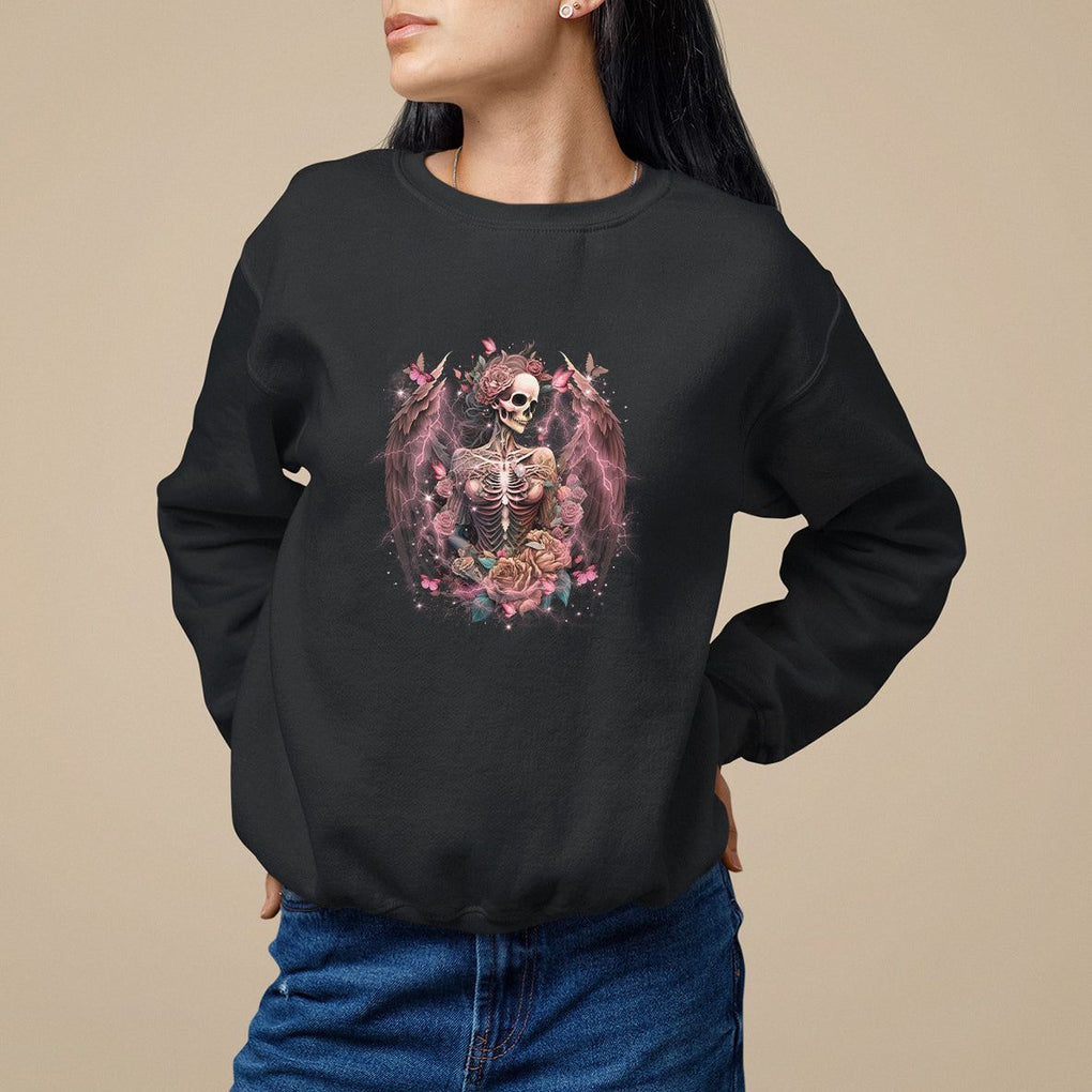 Floral Gothic Skeleton Sweatshirt Floral Gothic Skeleton Goblincore Karma Fairy Roses Skull Floral Skeleton In My Next Life I Want To Be The Karma Fairy Funny Quote TS02 Black Printyourwear