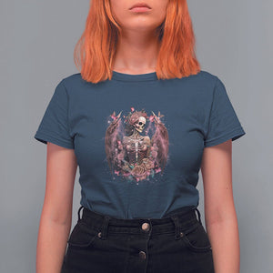 Floral Gothic Skeleton T Shirt For Women Floral Gothic Skeleton Goblincore Karma Fairy Roses Skull Floral Skeleton In My Next Life I Want To Be The Karma Fairy Funny Quote TS02 Navy Printyourwear