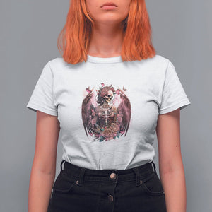 Floral Gothic Skeleton T Shirt For Women Floral Gothic Skeleton Goblincore Karma Fairy Roses Skull Floral Skeleton In My Next Life I Want To Be The Karma Fairy Funny Quote TS02 White Printyourwear