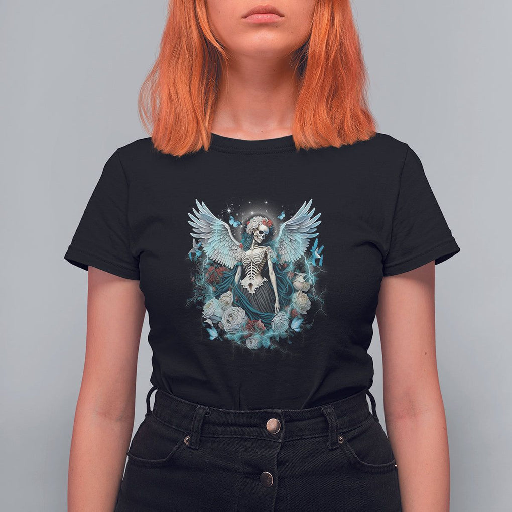 Floral Gothic Skeleton T Shirt For Women Floral Gothic Skeleton Goblincore Karma Fairy Roses Skull Floral Skeleton Angel In My Next Life I Want To Be The Karma Fairy TS02 Black Printyourwear