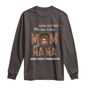 Black Afro Women Mother's Day Long Sleeve Shirt God Gifted Me Two Titles Mom And Nana I Rock Them Both TS02 Dark Chocolate Print Your Wear